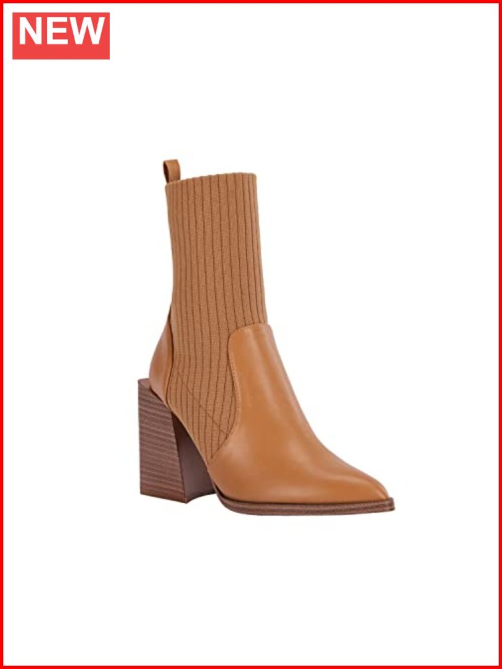 Womens Chunky Stacked Heel Ankle Boots Pointed Toe Slip On Sock Boot